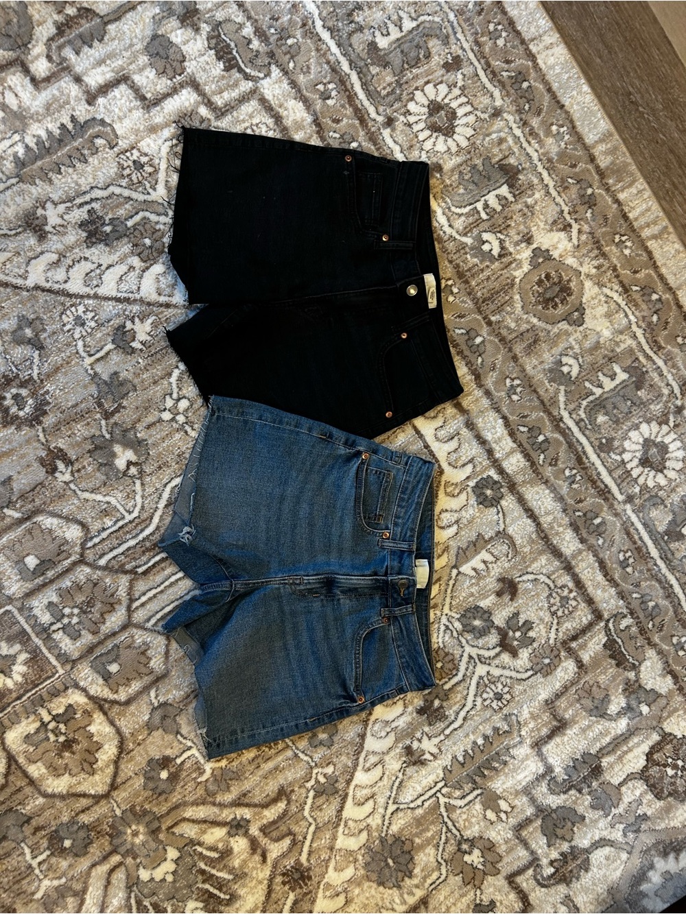 H&M High Waist Shorts - Black and Blue Denim